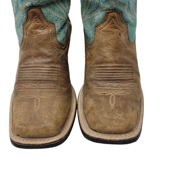 Ariat Leather Cowboy Boots 6B Round Up Outfitter Teal Brown Square Toe Rodeo - Picture 4 of 11